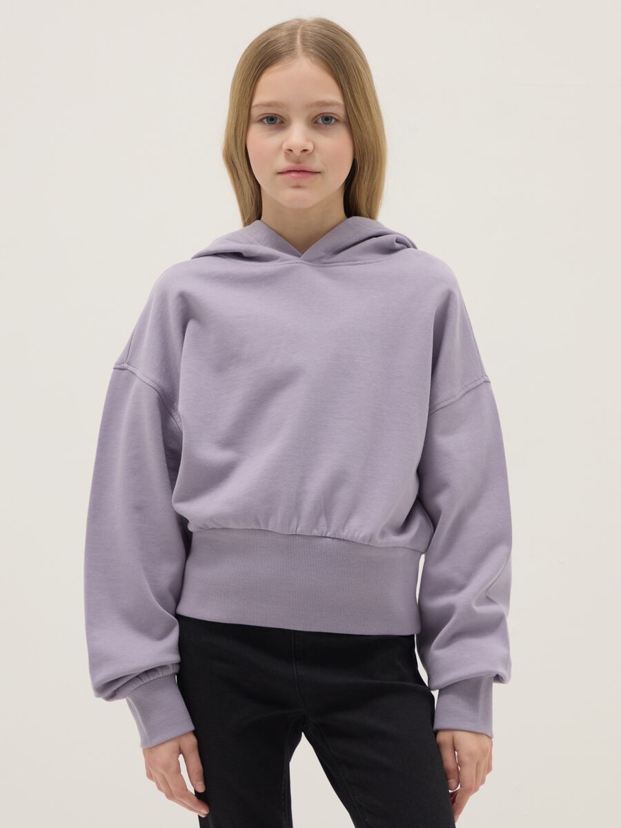 Felpa in puro cotone viola da ragazza relaxed fit con cappuccio_0