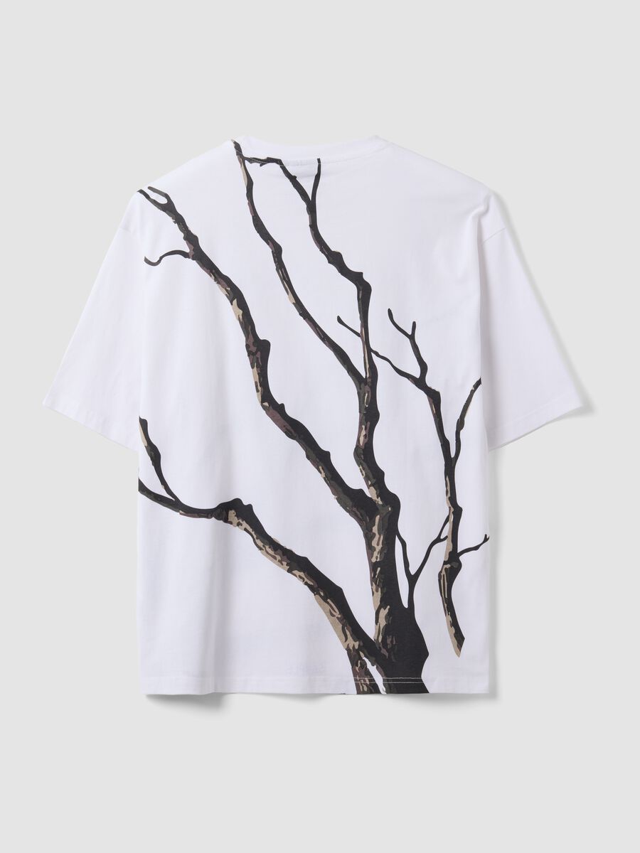 White pure cotton T-shirt with foliage print_6