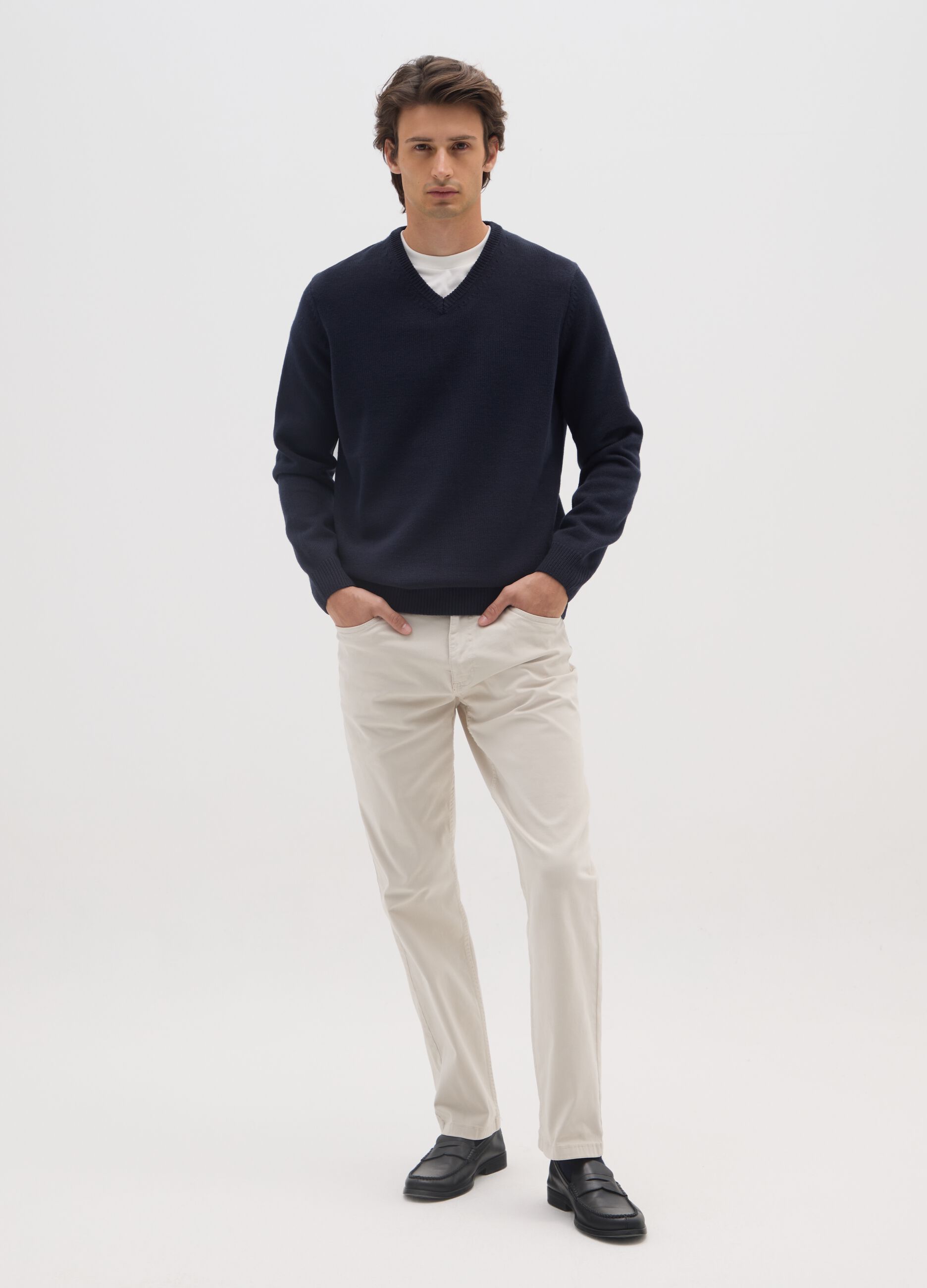 Stretch cotton beige regular fit trousers