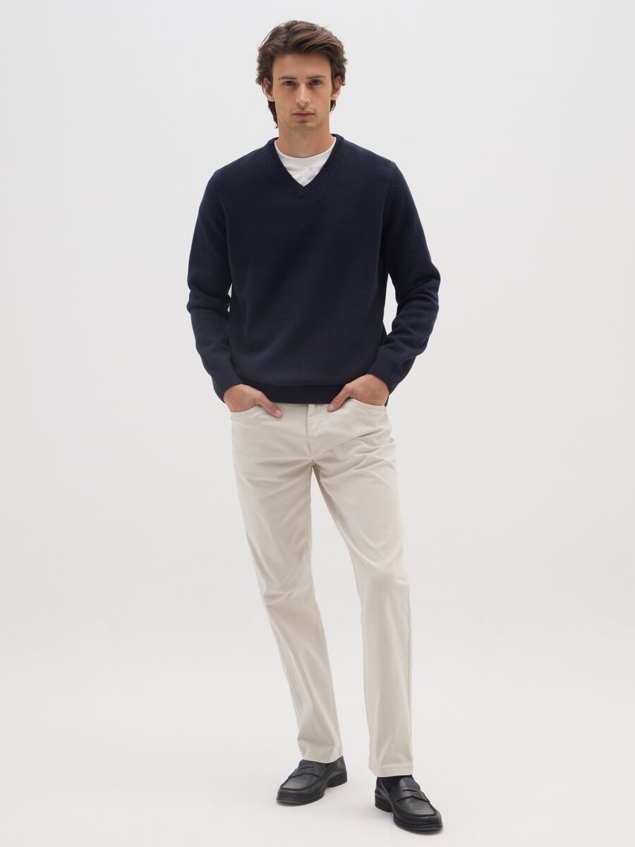 Stretch cotton beige regular fit trousers_0