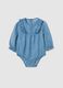 Baby girl bodysuit in pure denim cotton with frills_0