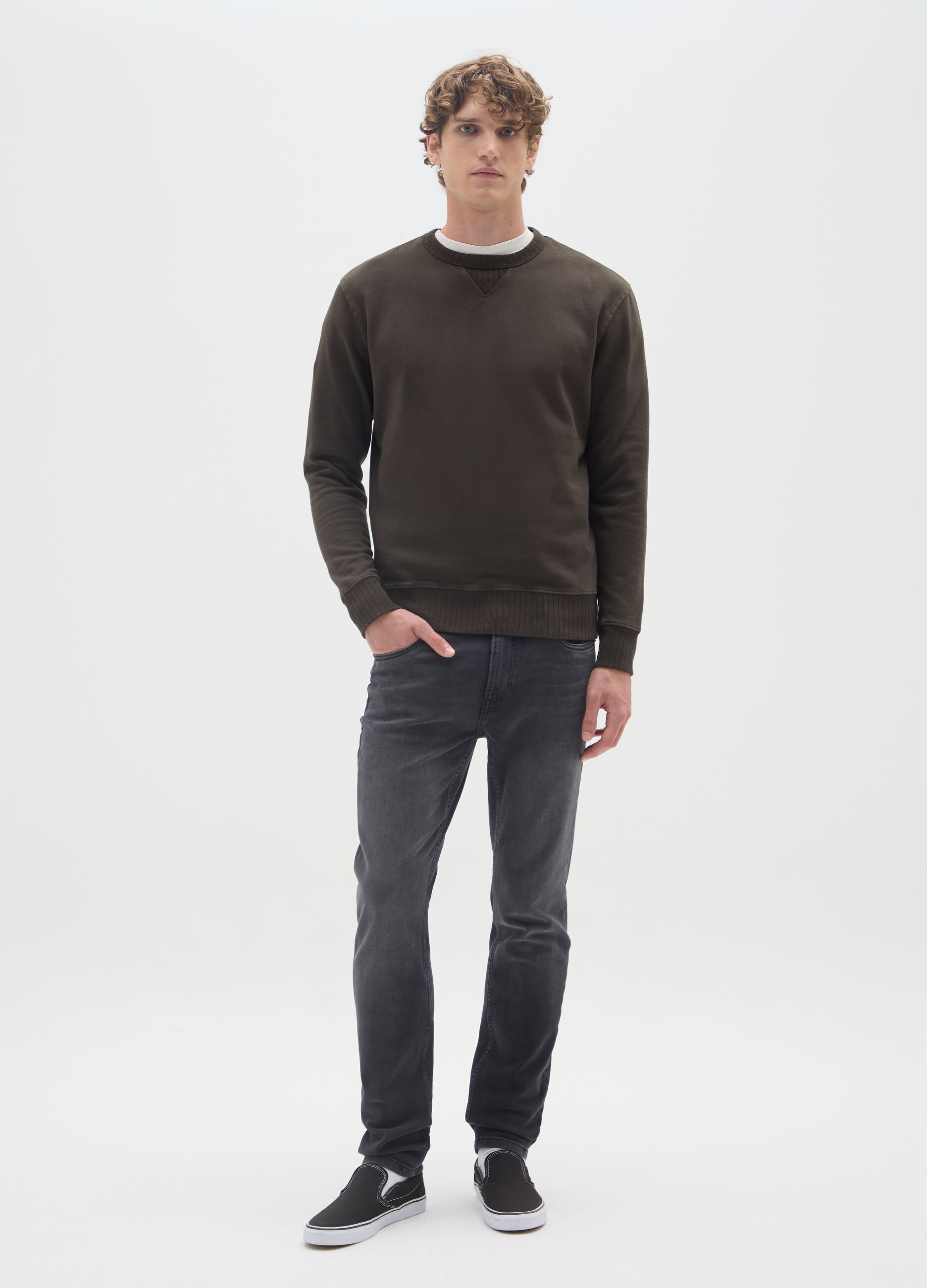 Green pure cotton jumper regular fit
