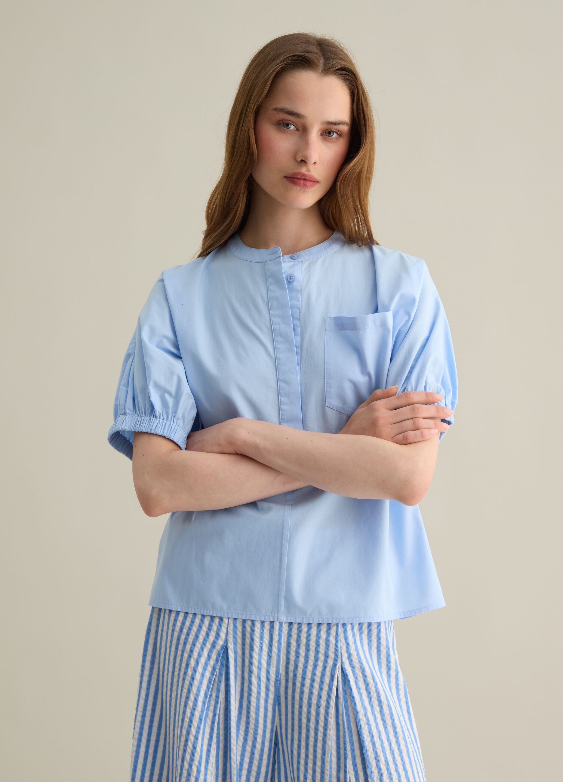 Oversized women’s shirt in light blue 100% cotton