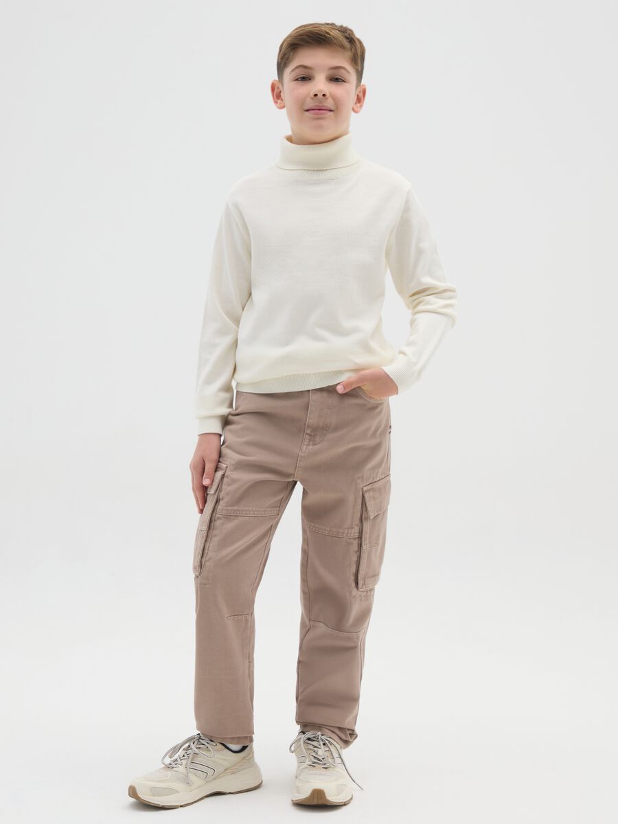 Pantaloni cargo beige da ragazzo in puro cotone regular fit_0