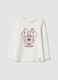 White stretch organic cotton T-shirt with Minnie embroidery_0