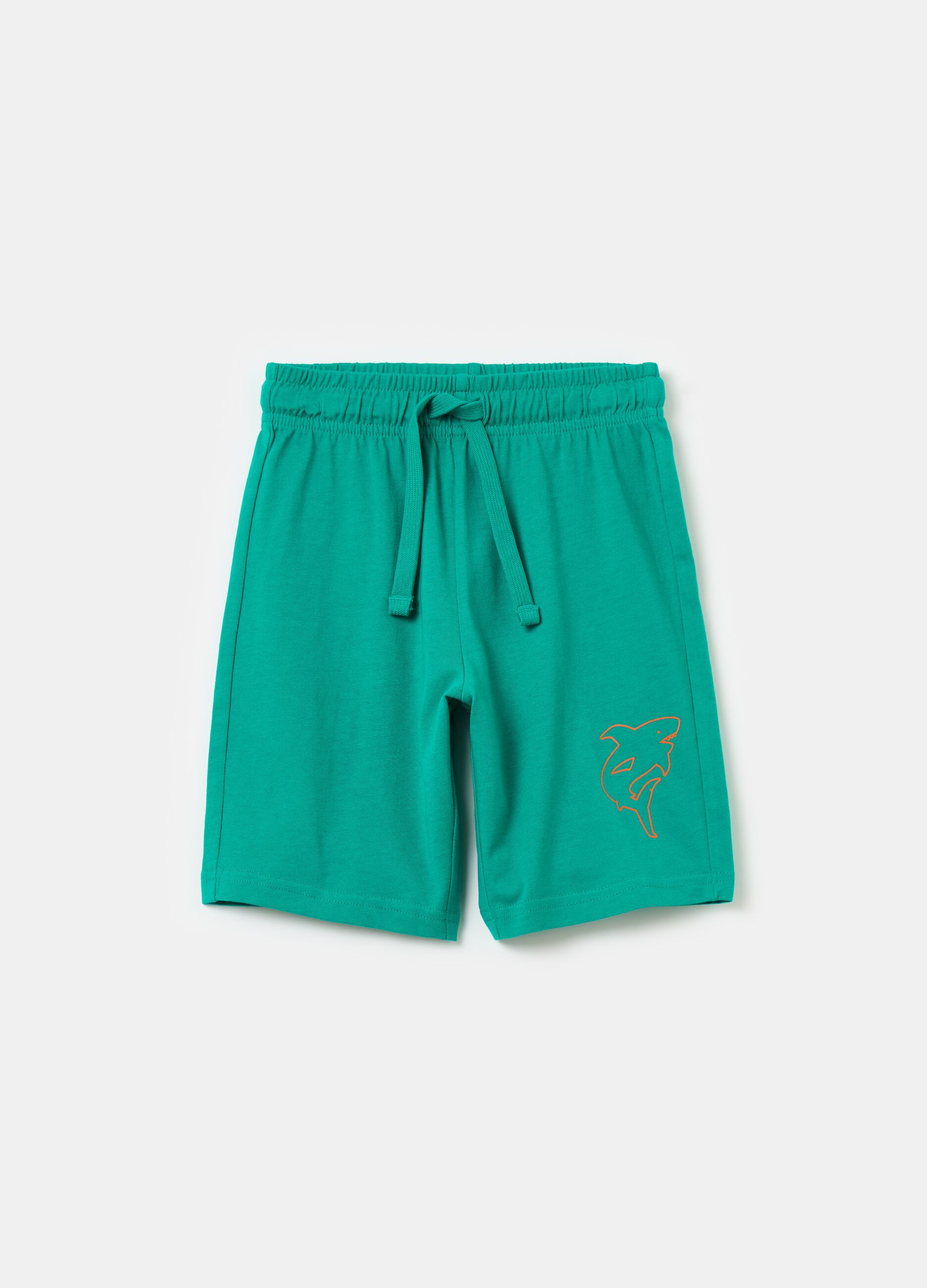 Cotton Bermuda shorts with drawstring and print