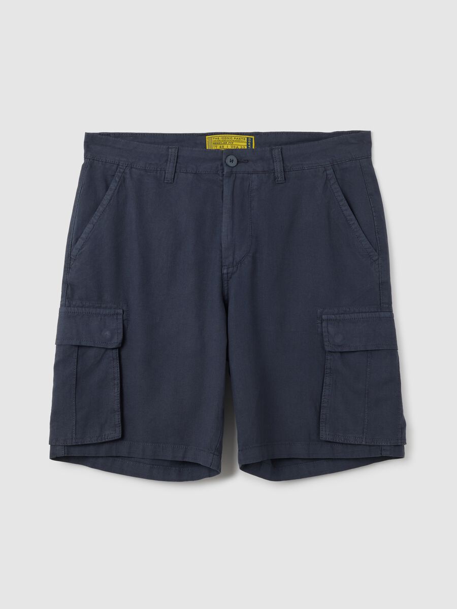 Bermuda cargo da uomo in misto lino blu regular fit_0