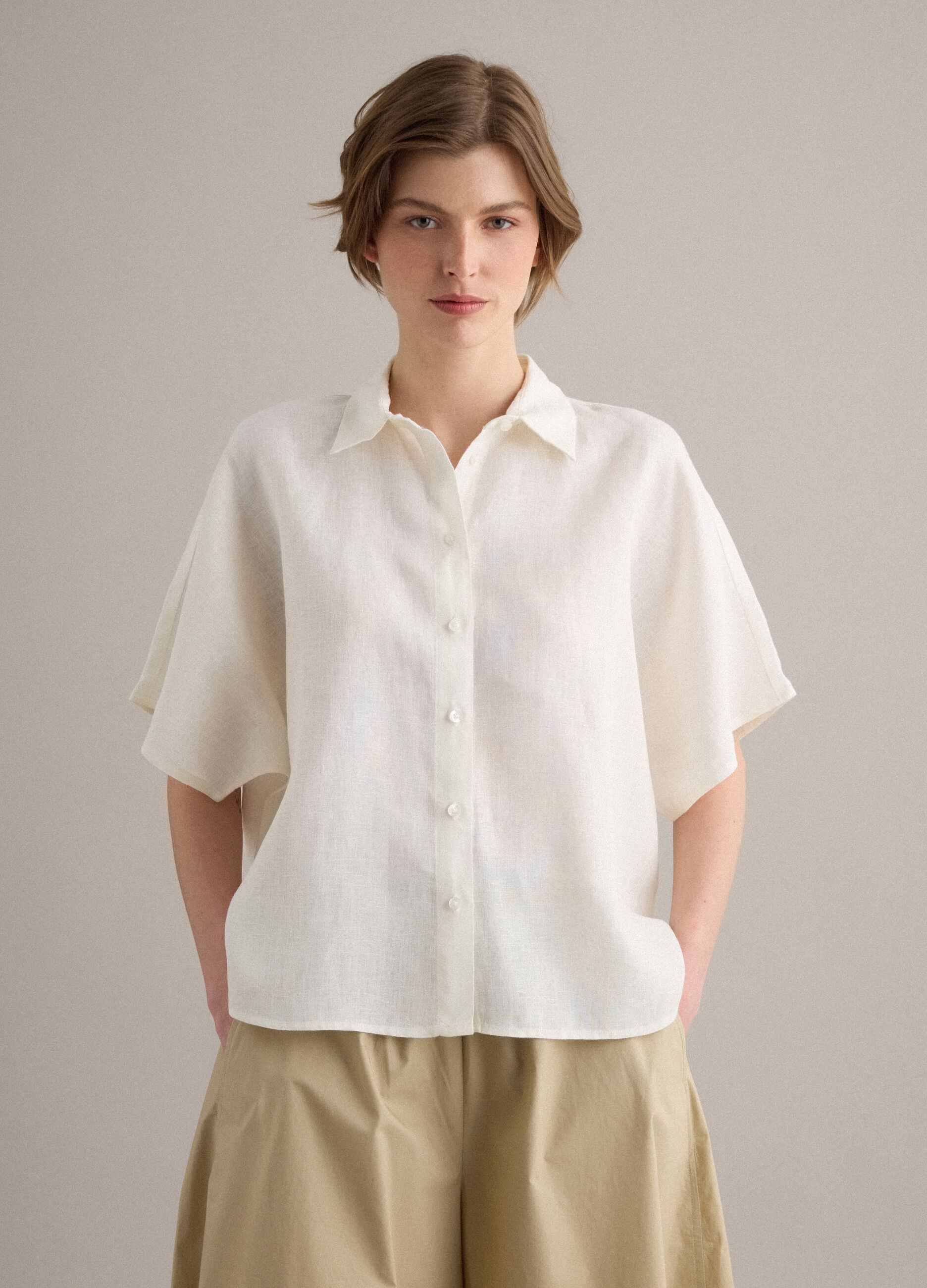 White pure linen regular-fit shirt