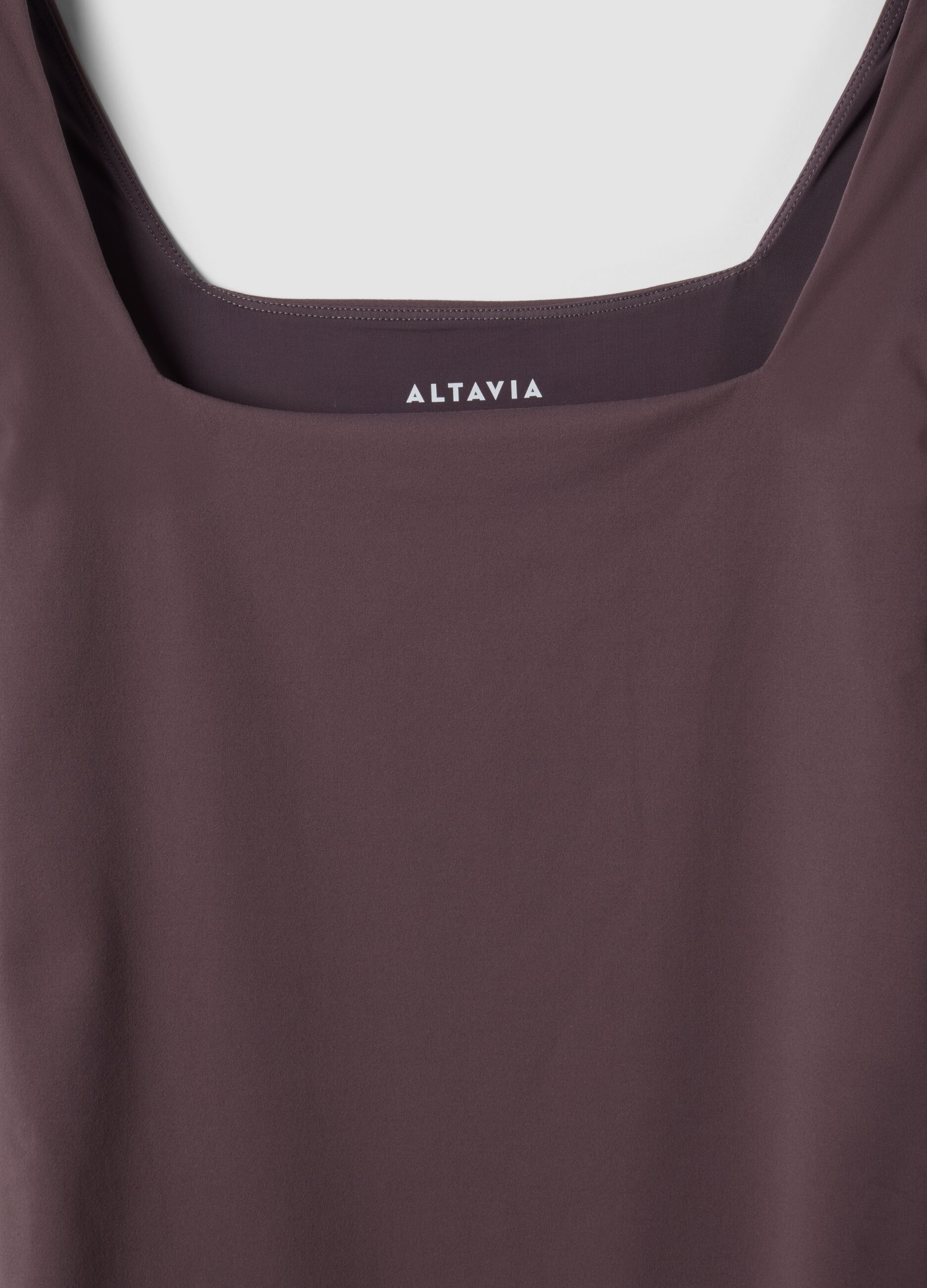 Brown stretch-fabric bodysuit with sweetheart neckline