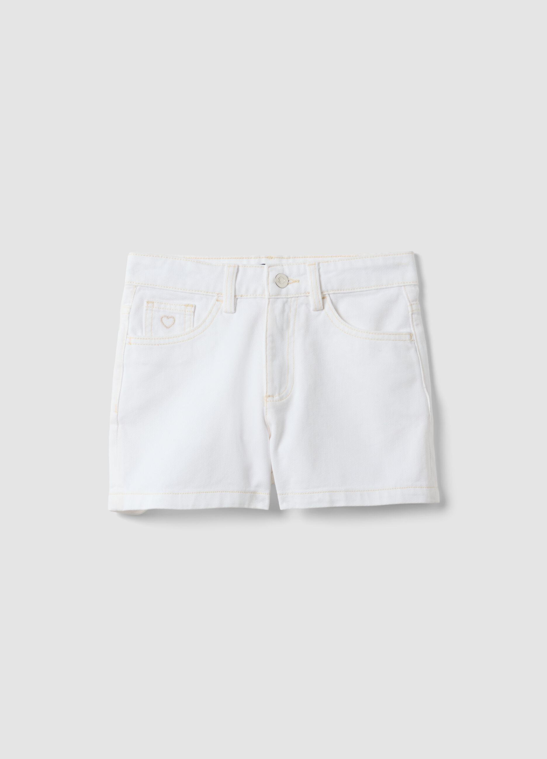 White pure cotton five-pocket shorts