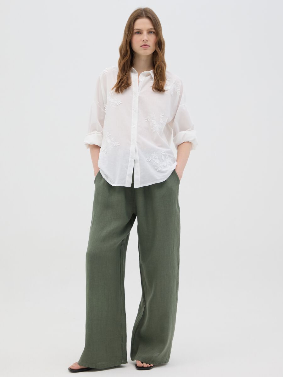 Women's green pure linen trousers regular fit_0