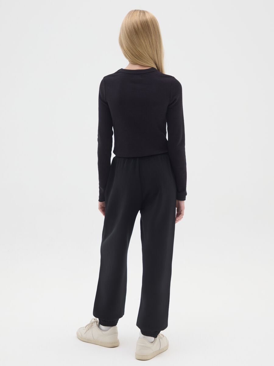 Girls' Black Cotton Jogger Trousers_1