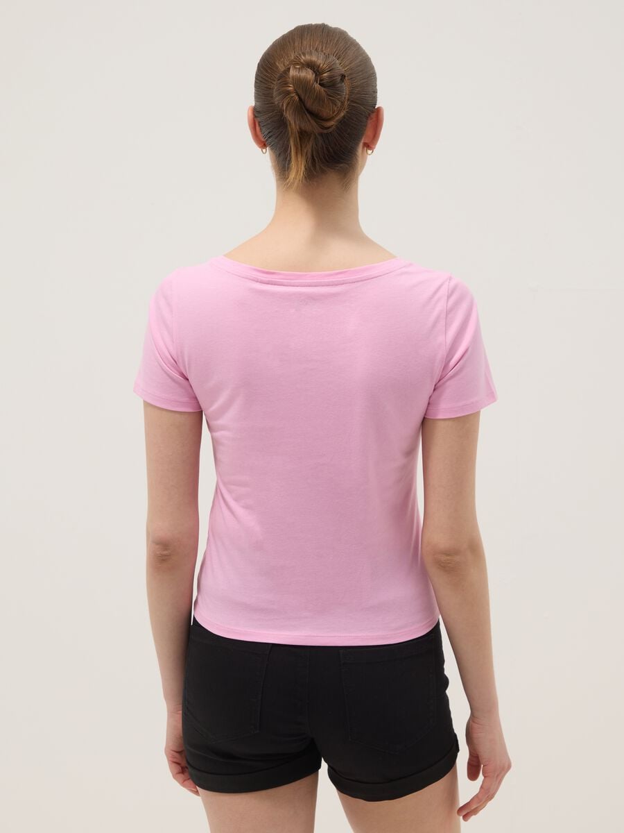 T-shirt rosa in puro cotone con scollo rotondo_3