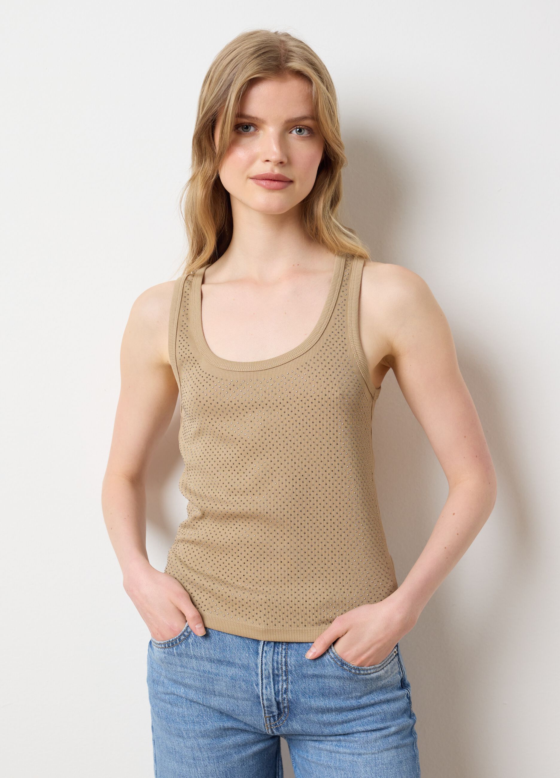 Canotta da donna in misto beige fitted