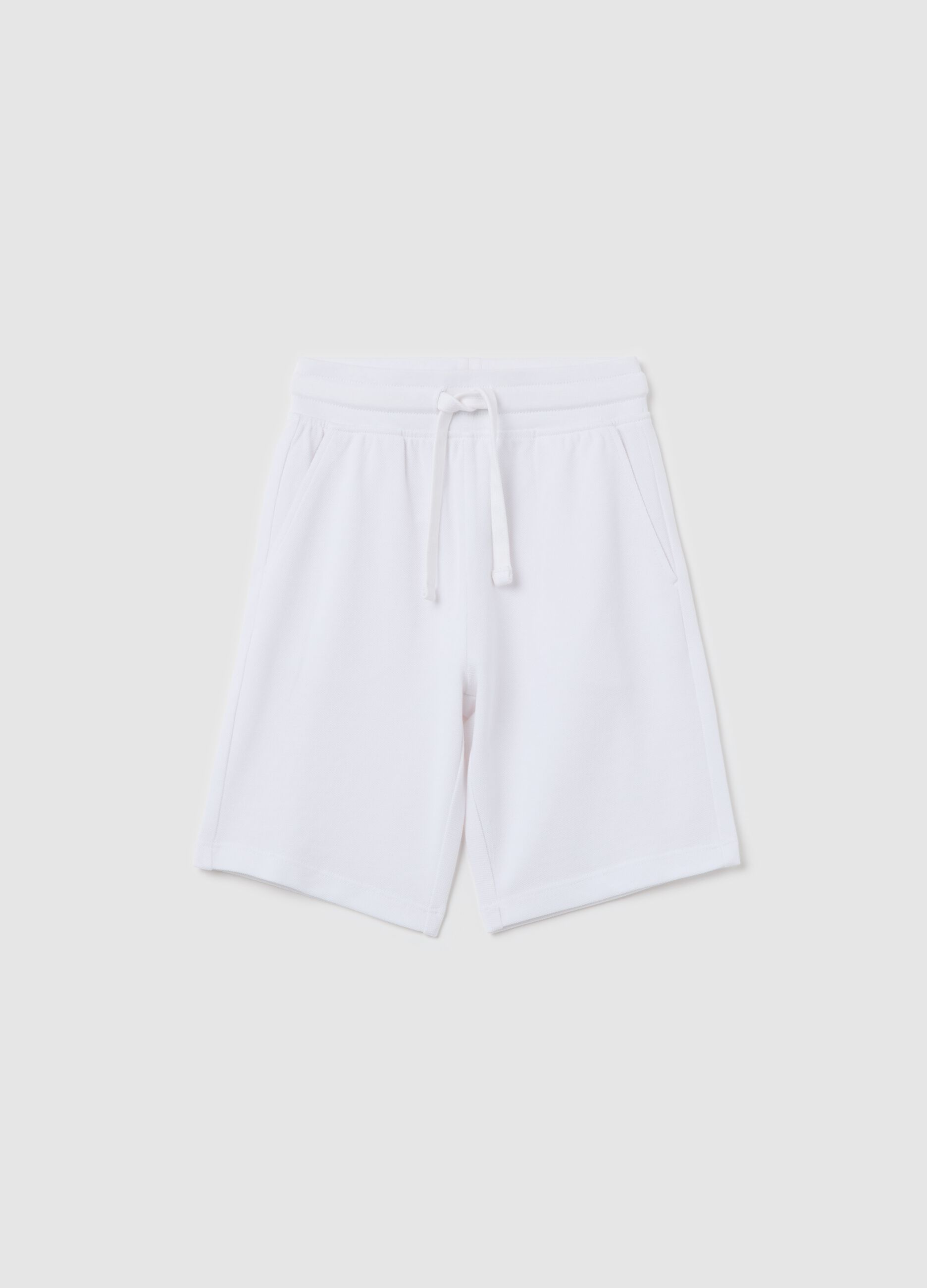 White shorts in cotton with drawstring