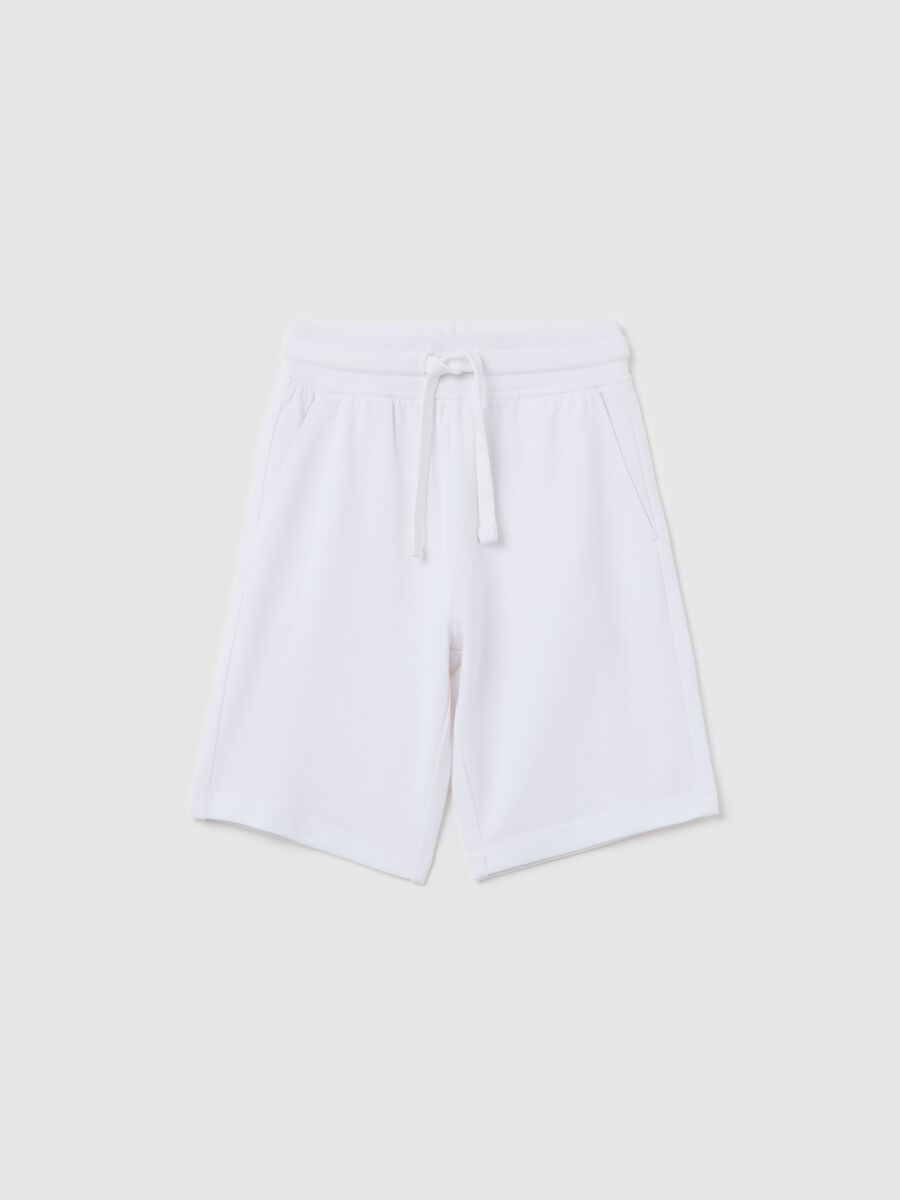 White shorts in cotton with drawstring_0