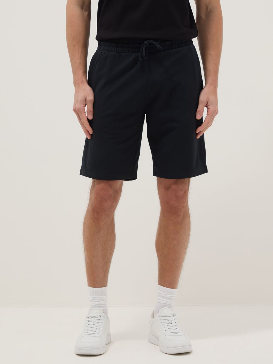 Black Regular Fit Cotton Blend Bermuda Shorts_1