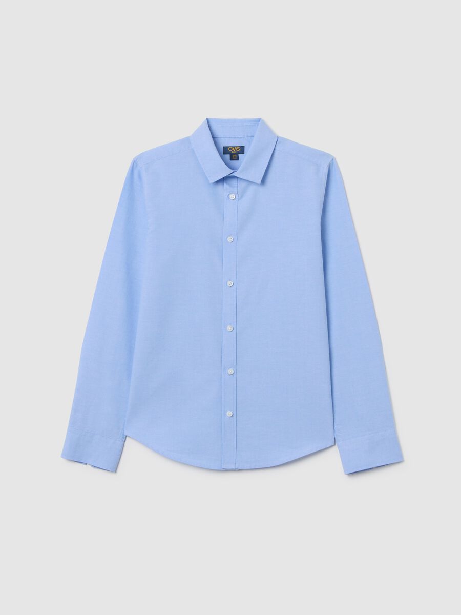 Camicia da ragazzo in puro cotone azzurra regular fit_0