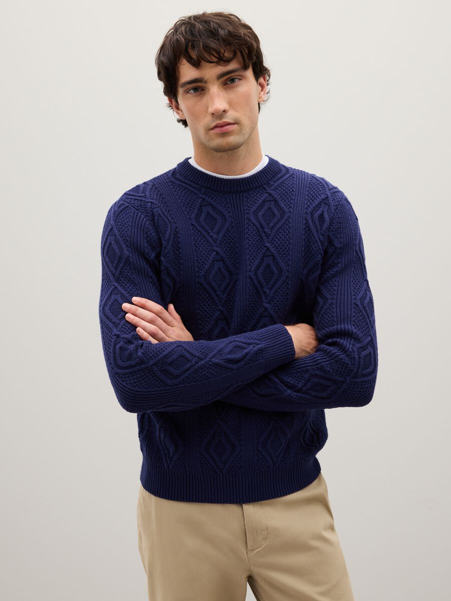 Maglione in puro cotone blu regular fit_0