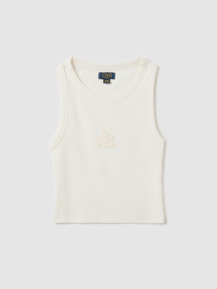 White ribbed stretch cotton tank top with print_3