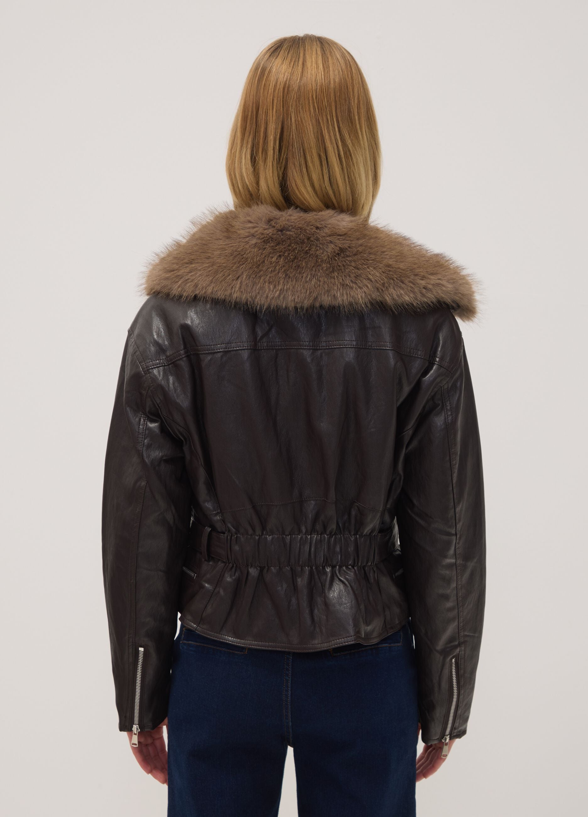 Dark brown regular-fit jacket with statement collar