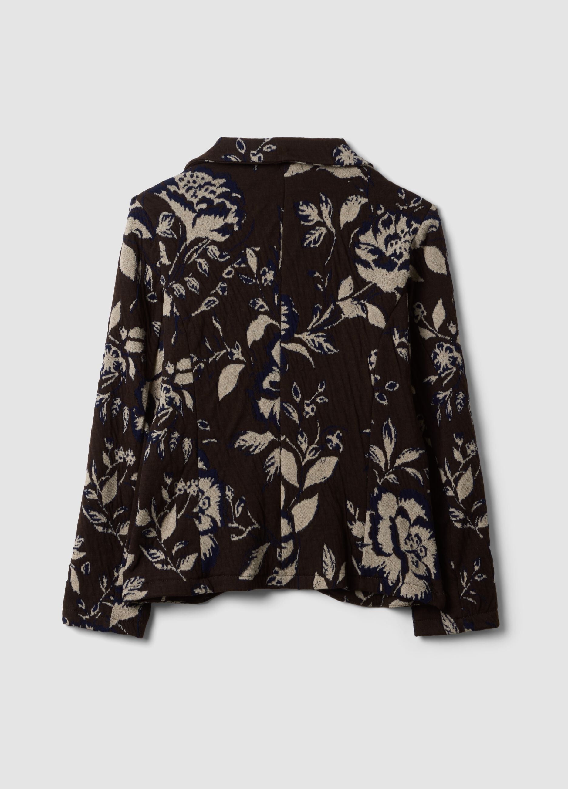 Brown regular-fit stretch cotton-blend jacket with floral pattern