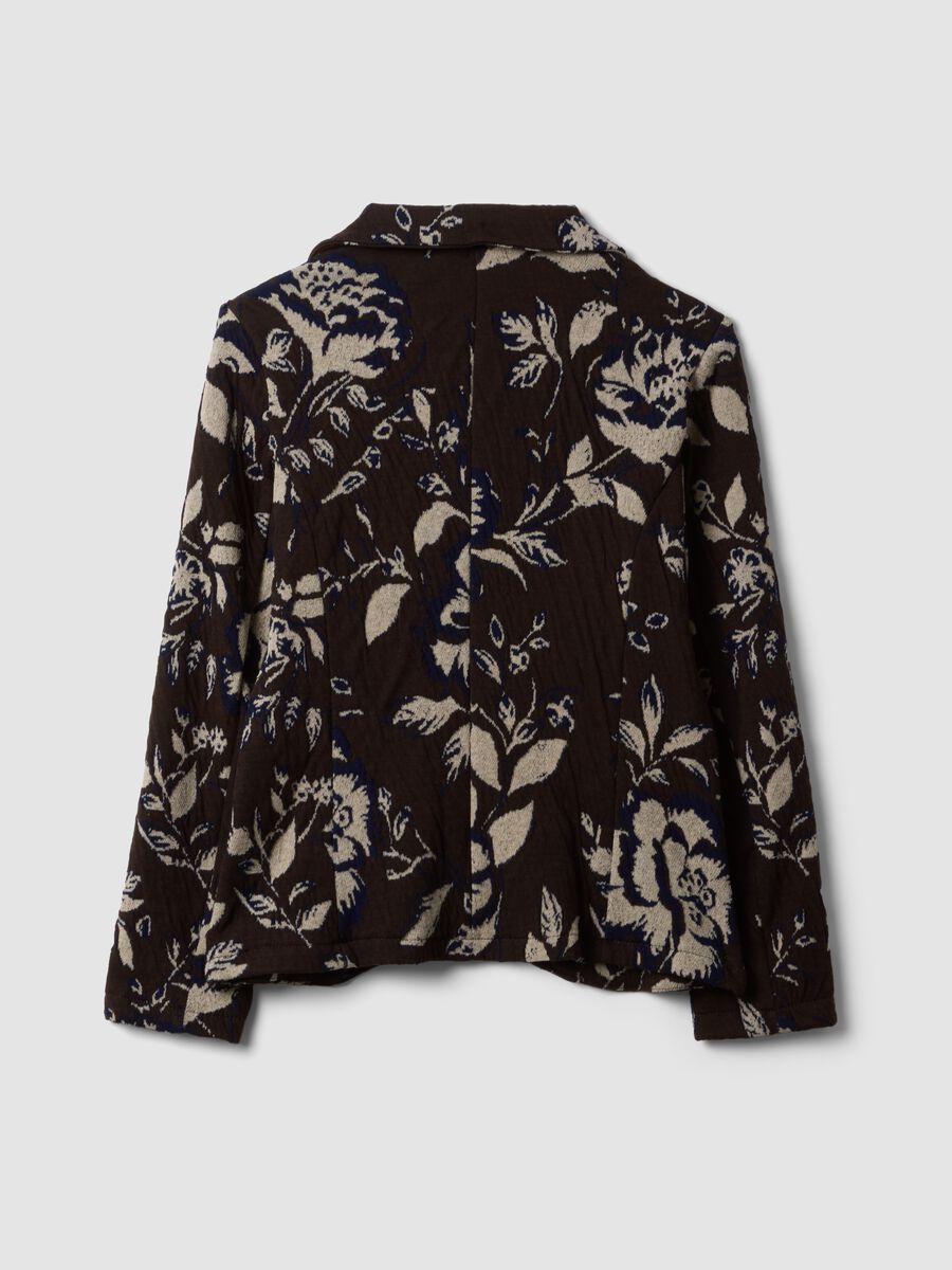 Giacca marrone in misto cotone elasticizzato con fantasia floreale regular fit_2
