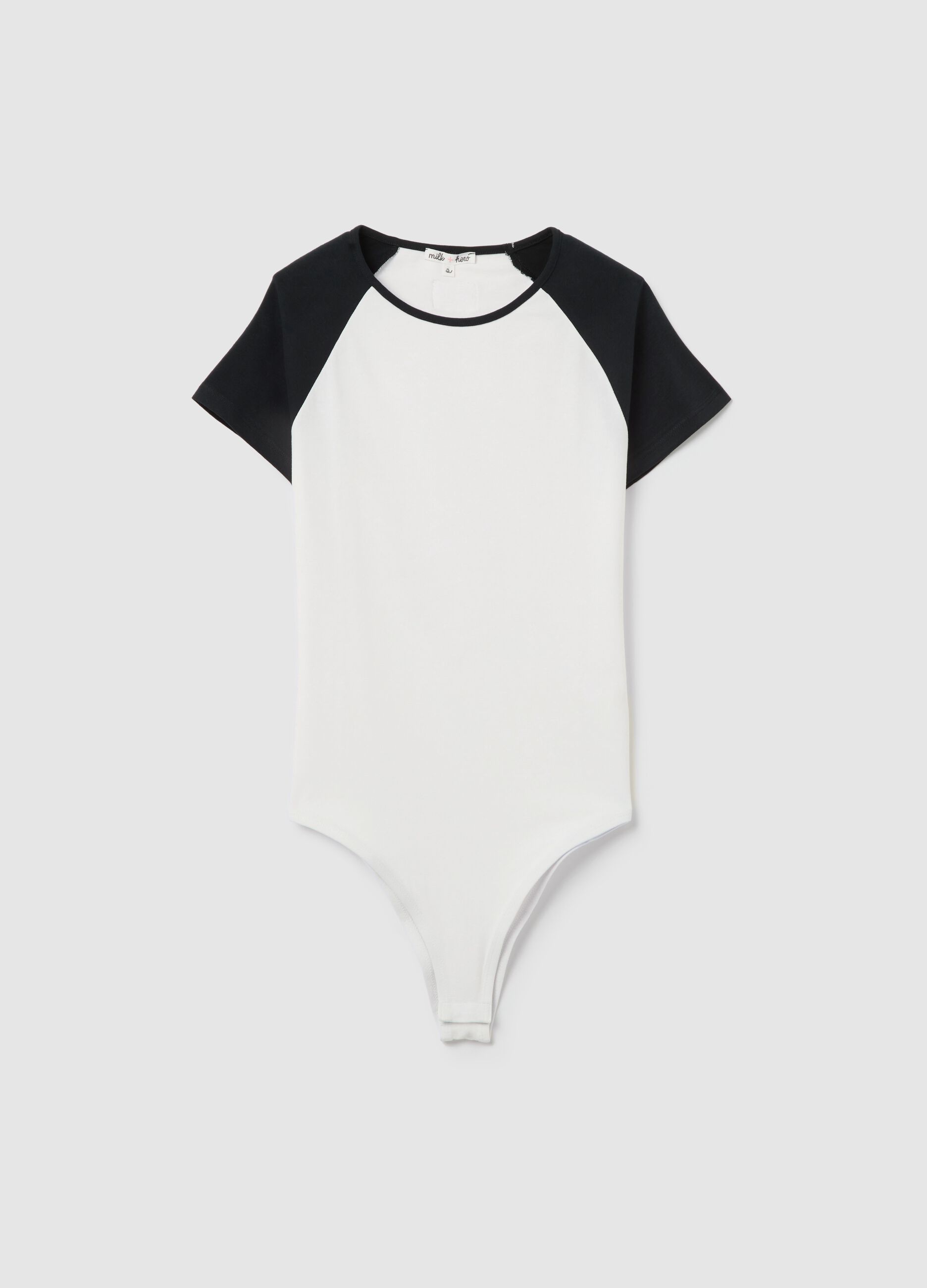 White bodysuit with short red sleeves