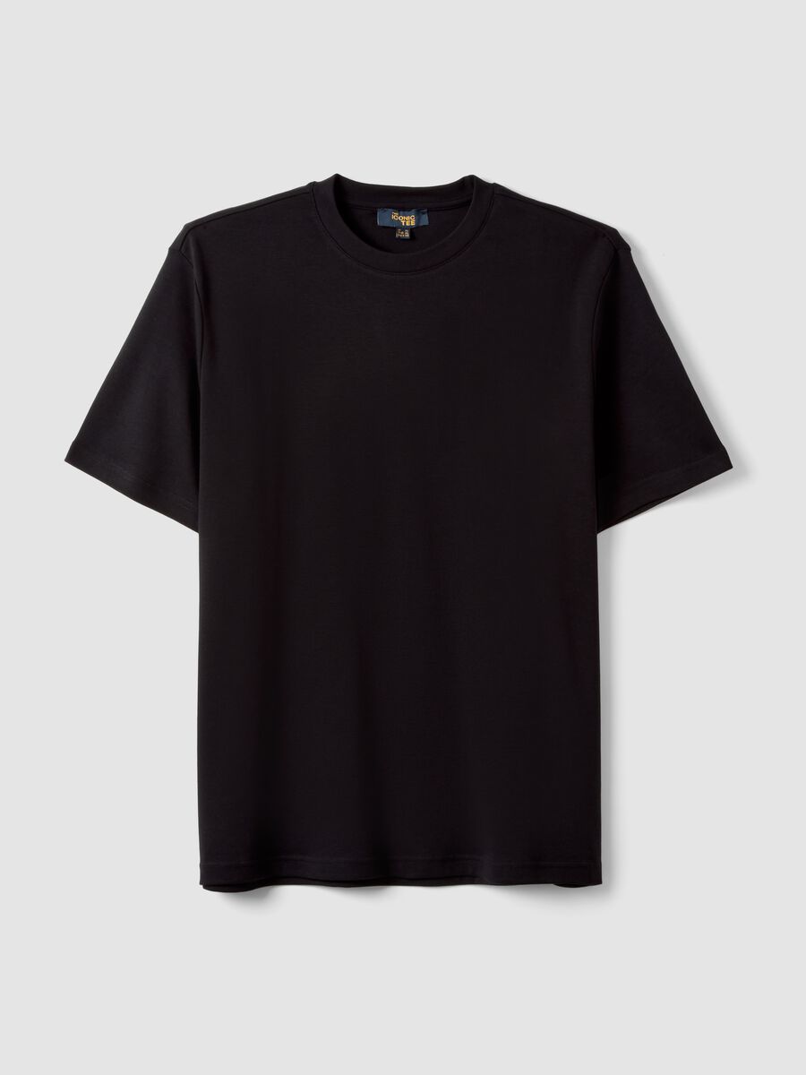 T-shirt nera in puro cotone a maniche corte regular fit_0
