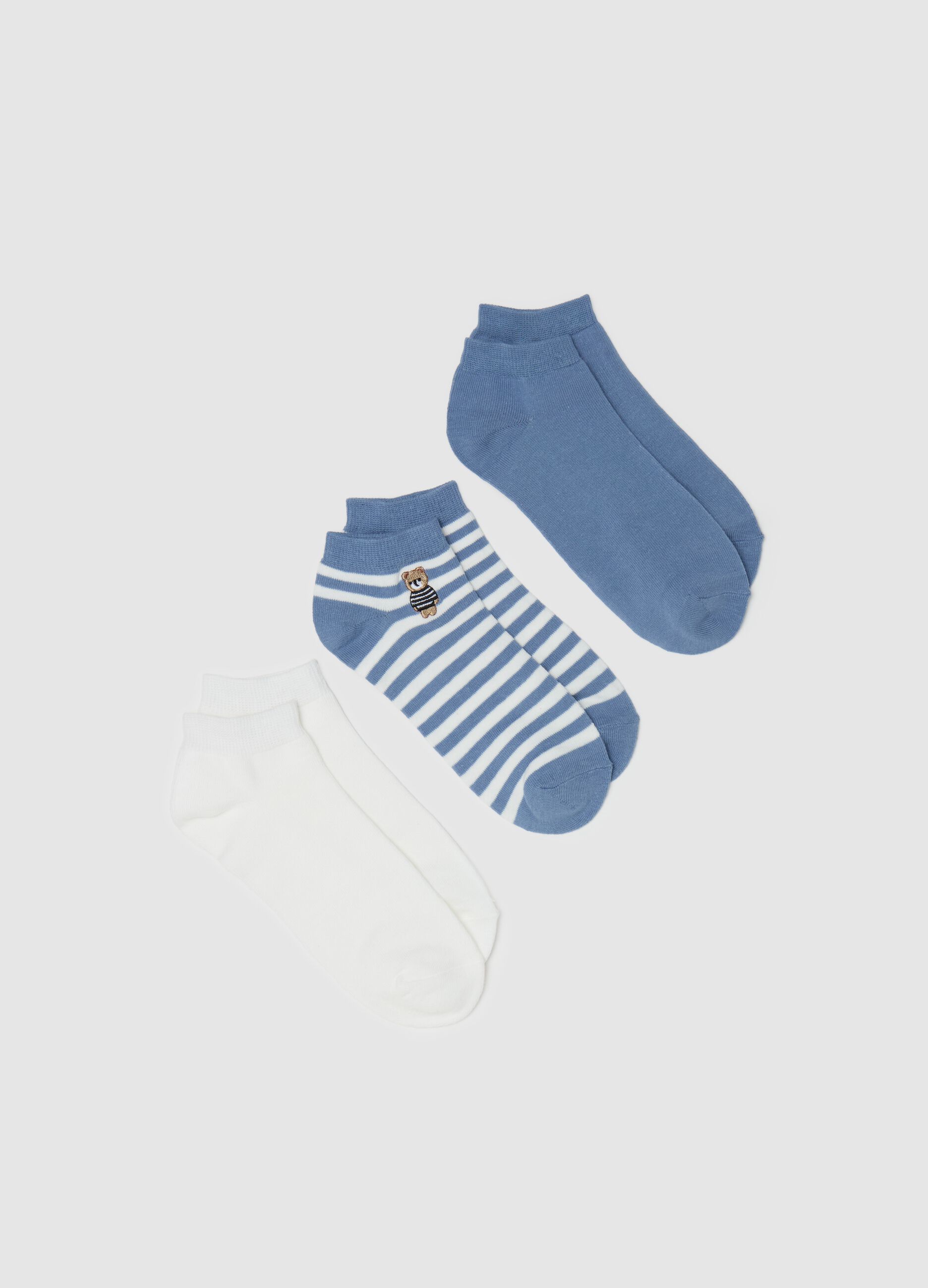 Three-pair pack sneaker liners with teddy bear embroidery