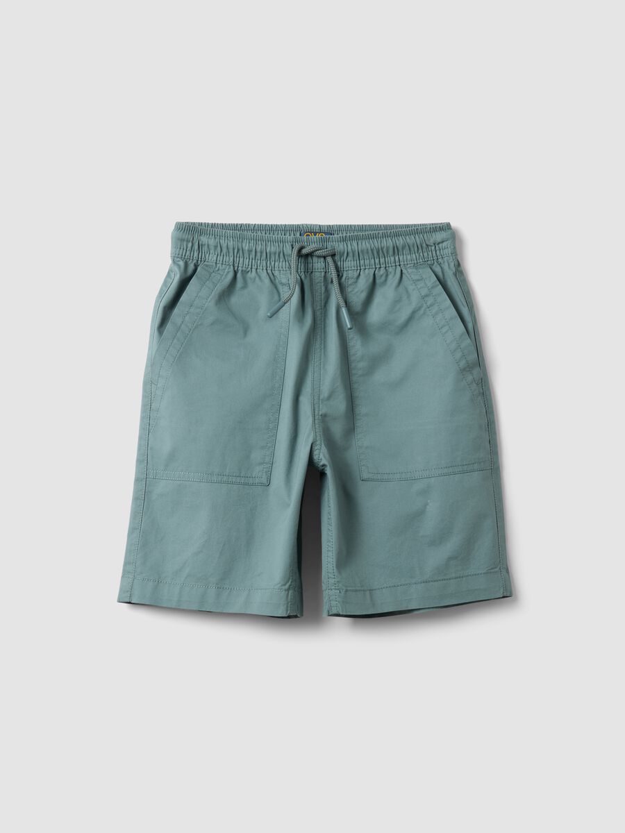 Light blue pure cotton shorts with elasticated waistband_0