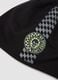 Black stretch organic cotton hat with chequered graphic print_2