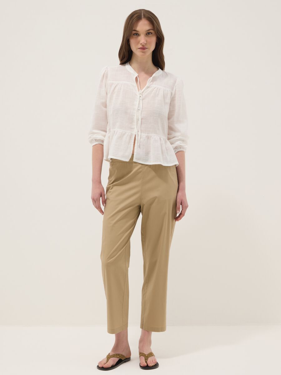 Beige stretch-cotton trousers with elasticated waistband_0