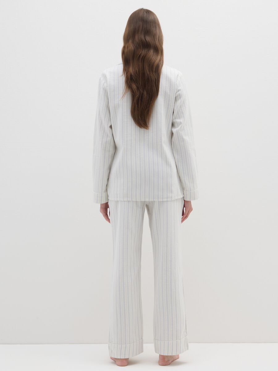 White cotton blend striped regular fit pyjamas_2