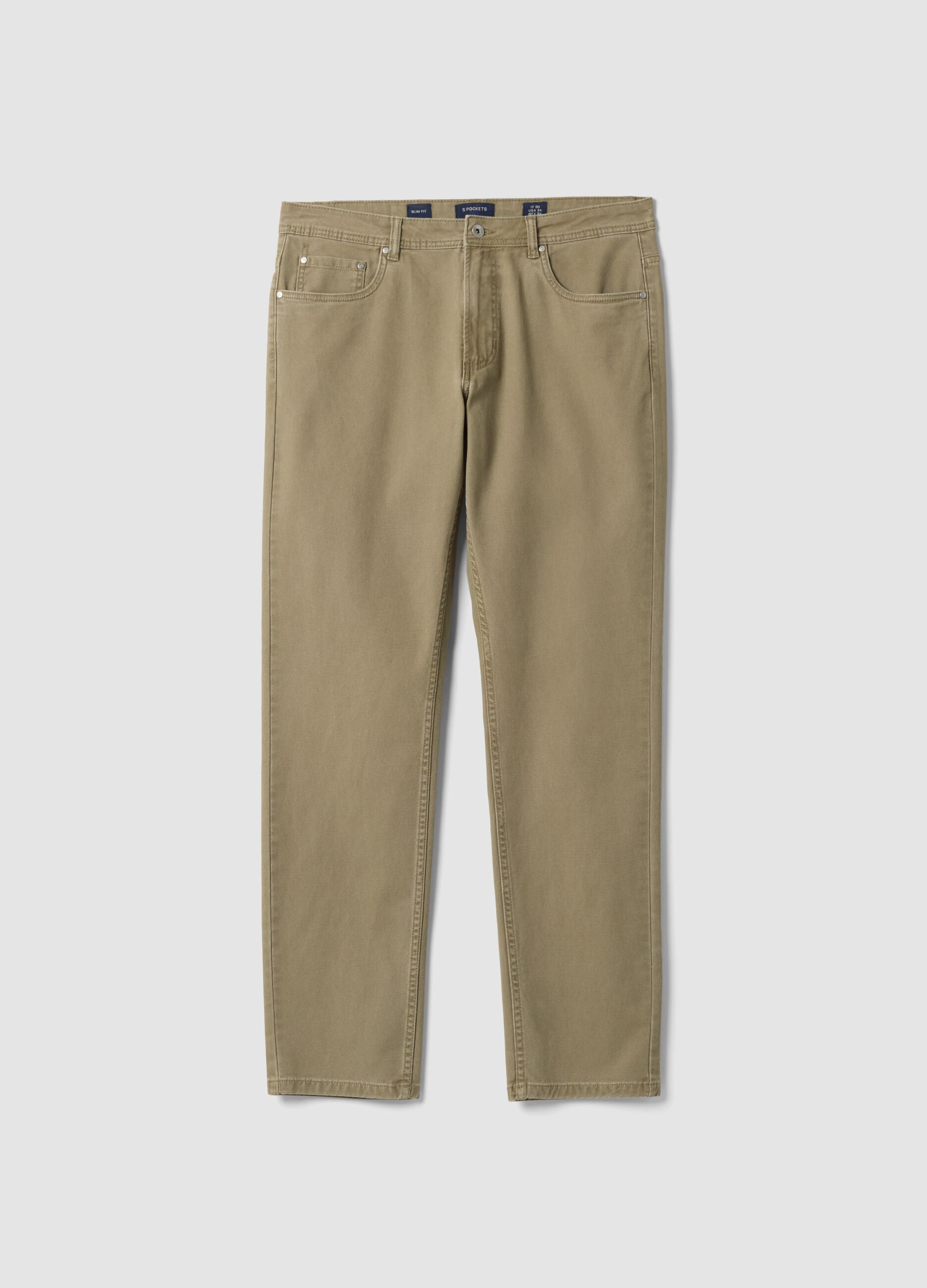 Pantaloni beige in cotone elasticizzato slim fit