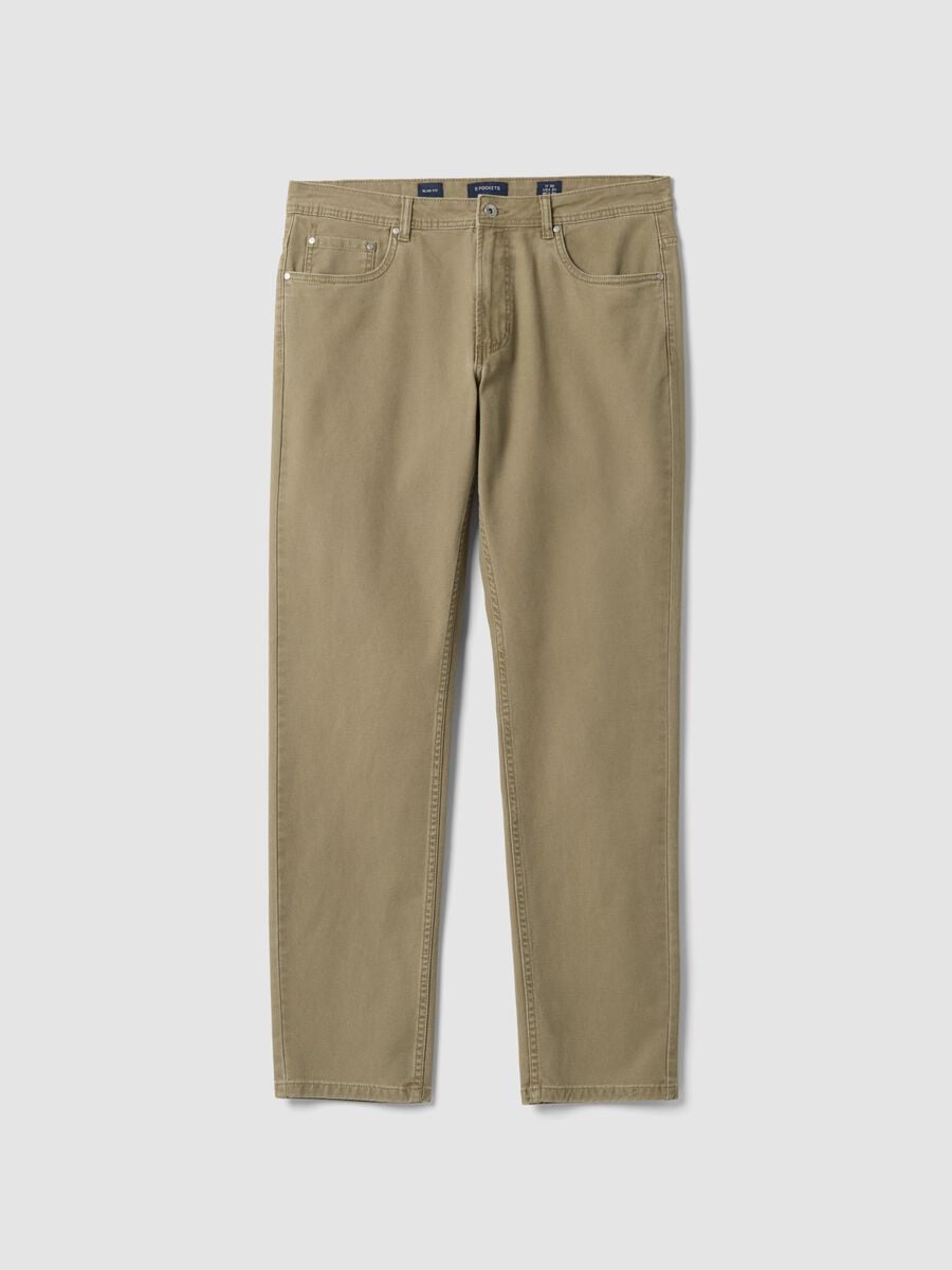 Pantaloni beige in cotone elasticizzato slim fit_5