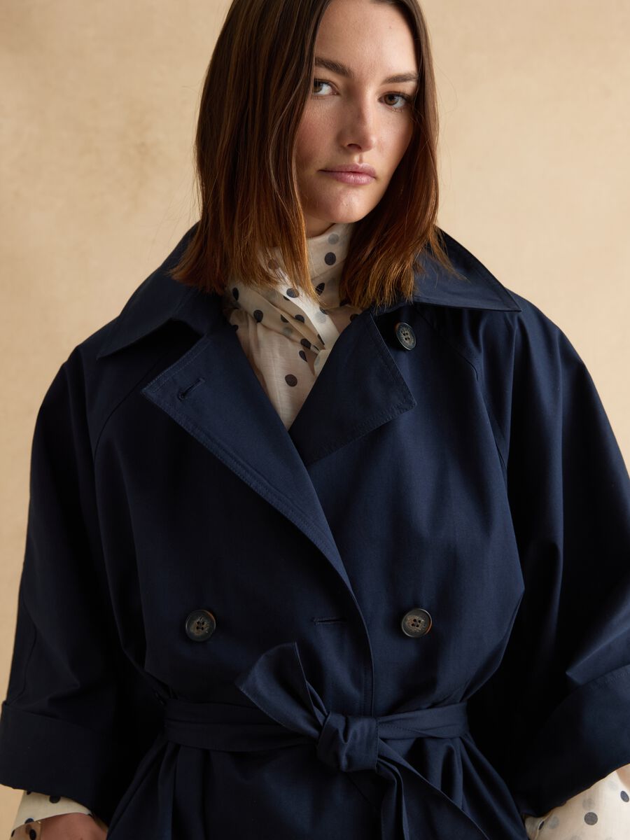 Long blue cotton blend coat with oversized fit_3