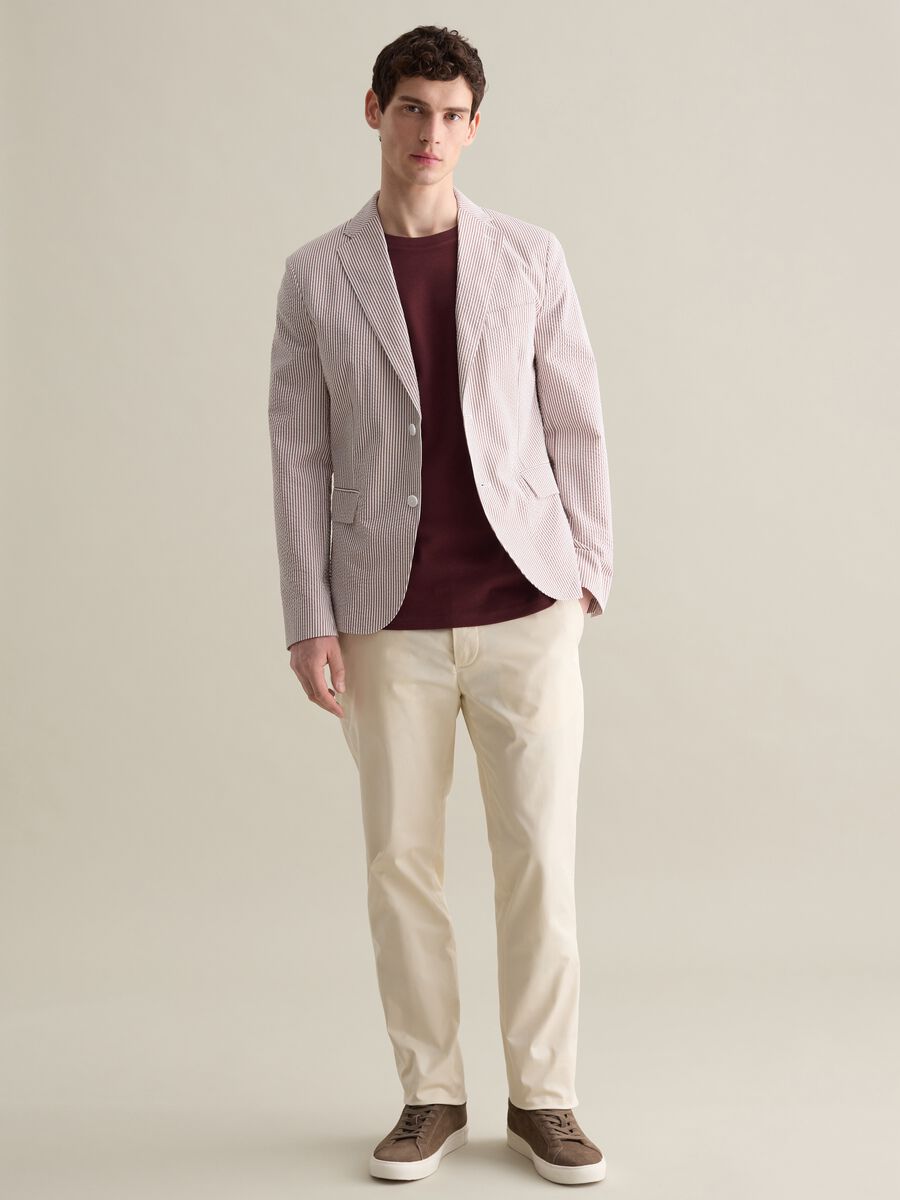 White and brown slim-fit blazer in striped seersucker_1