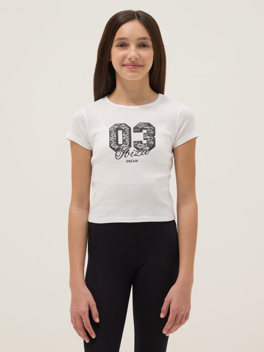 T-shirt in puro cotone bianca da ragazza slim fit con stampa_1
