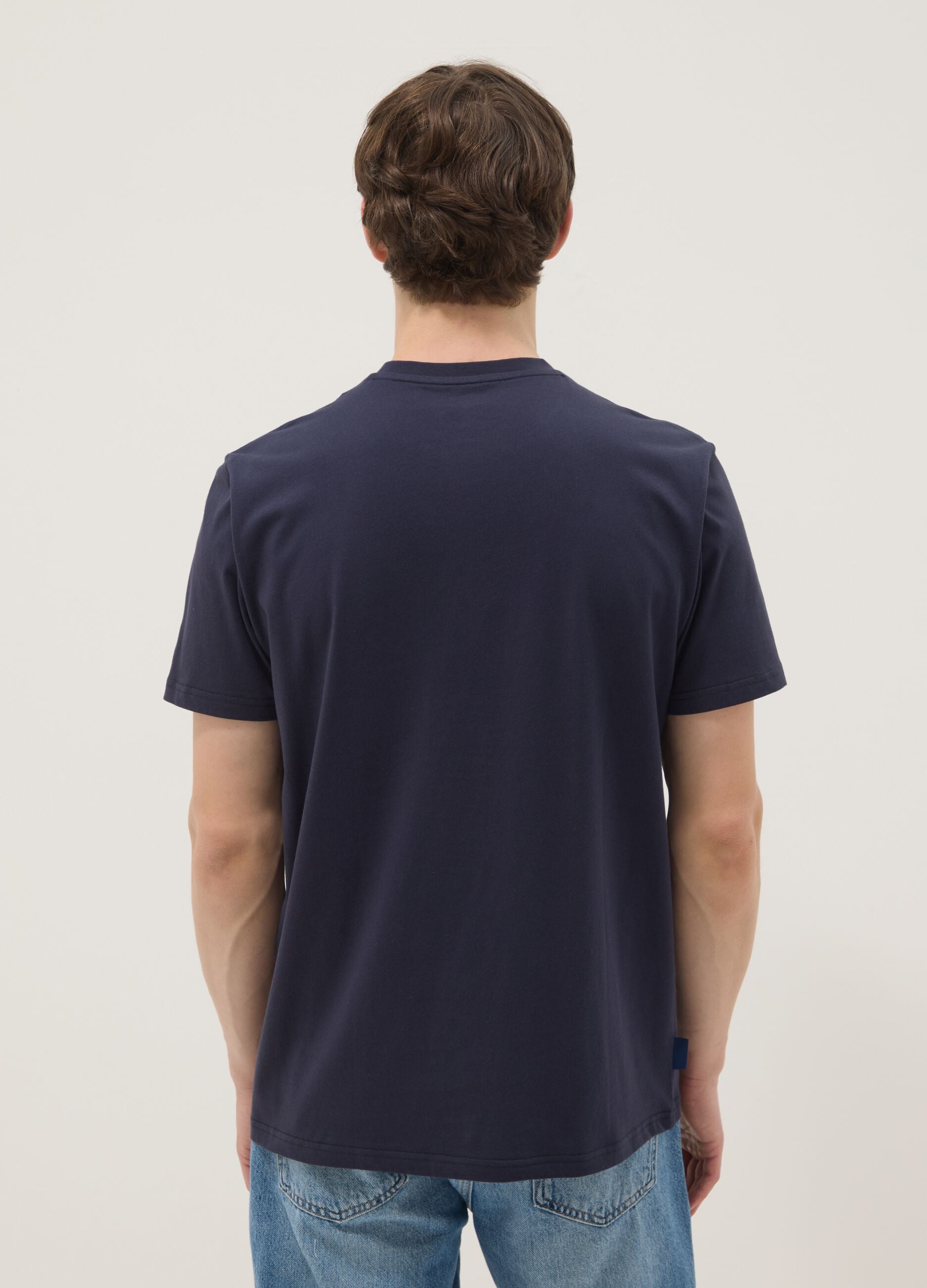 Blue short-sleeved pure cotton regular fit T-shirt