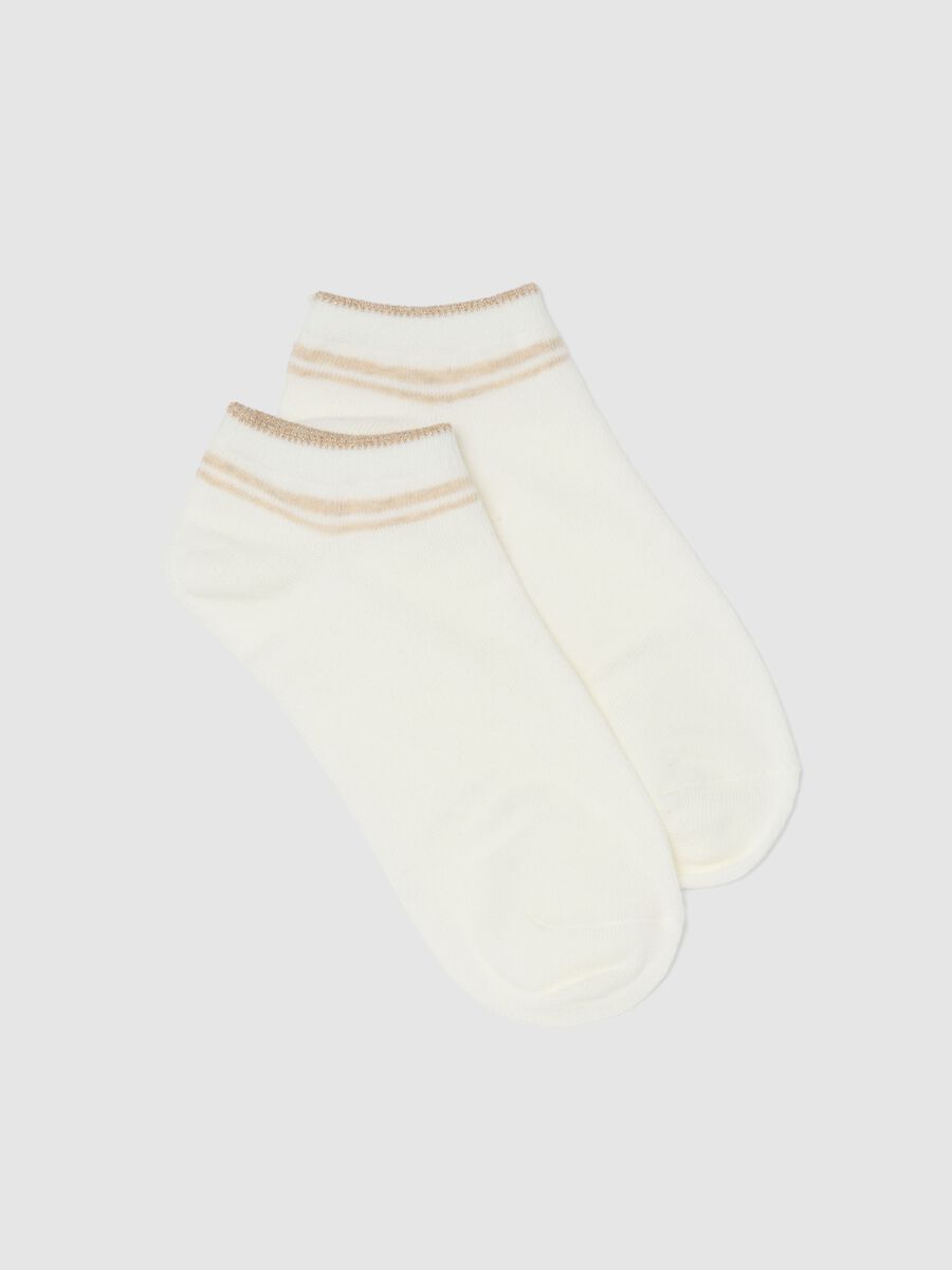White ankle socks in stretchy cotton blend with stripes_0