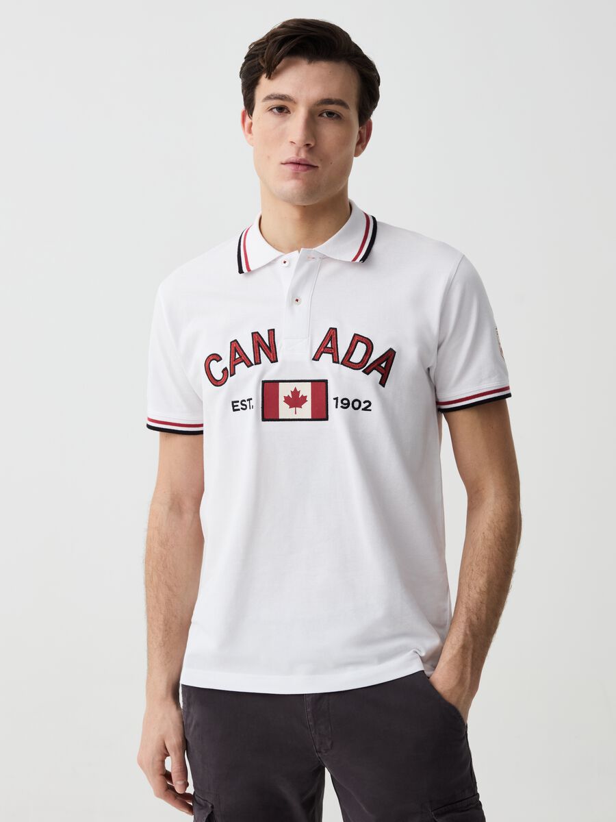 Polo shirt with striped edging and Canada Trail embroidery_0