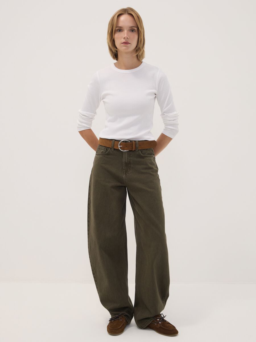 Jeans verdi in puro cotone barrel fit_0