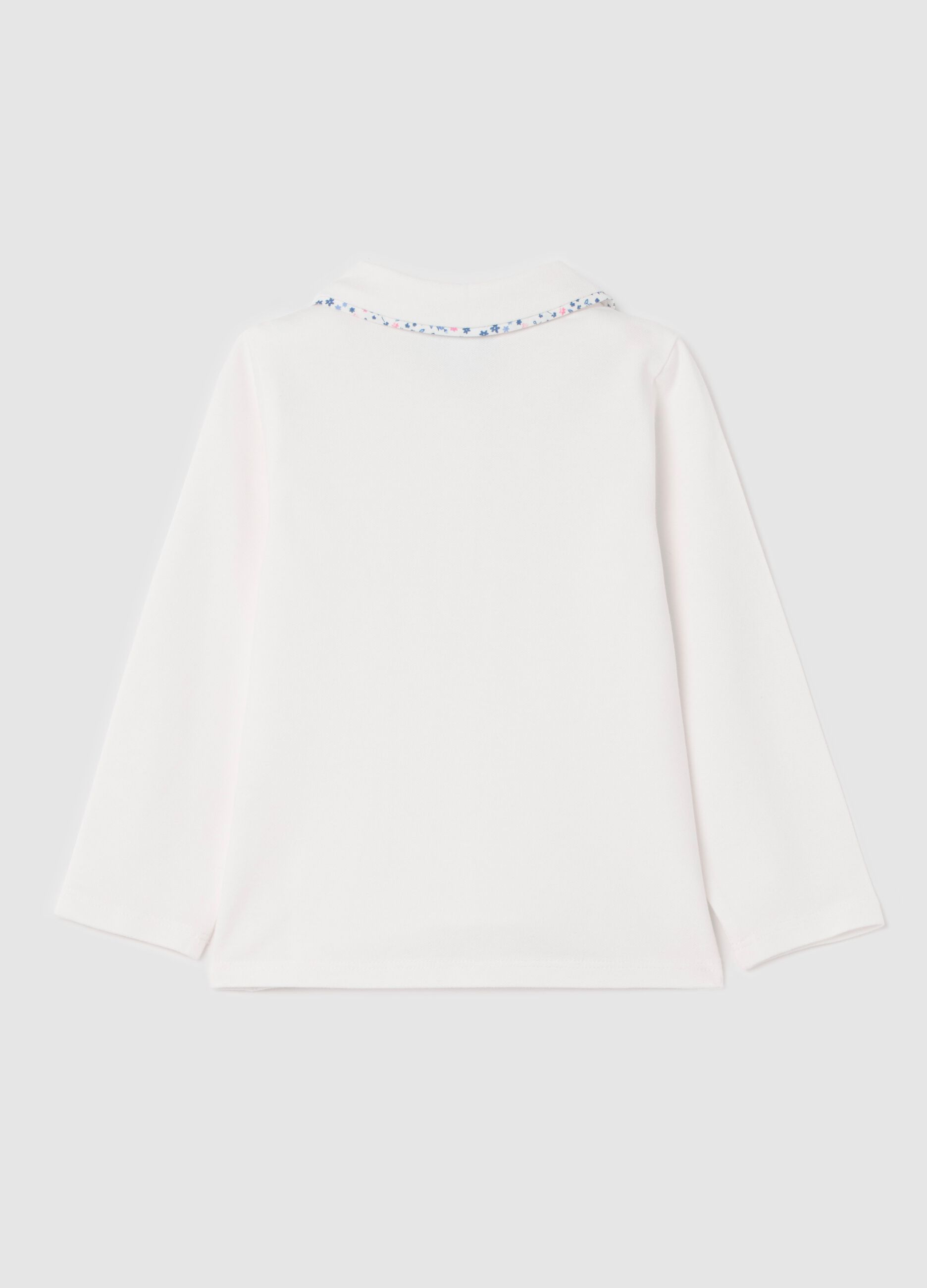 Stretch cotton polo shirt with frills
