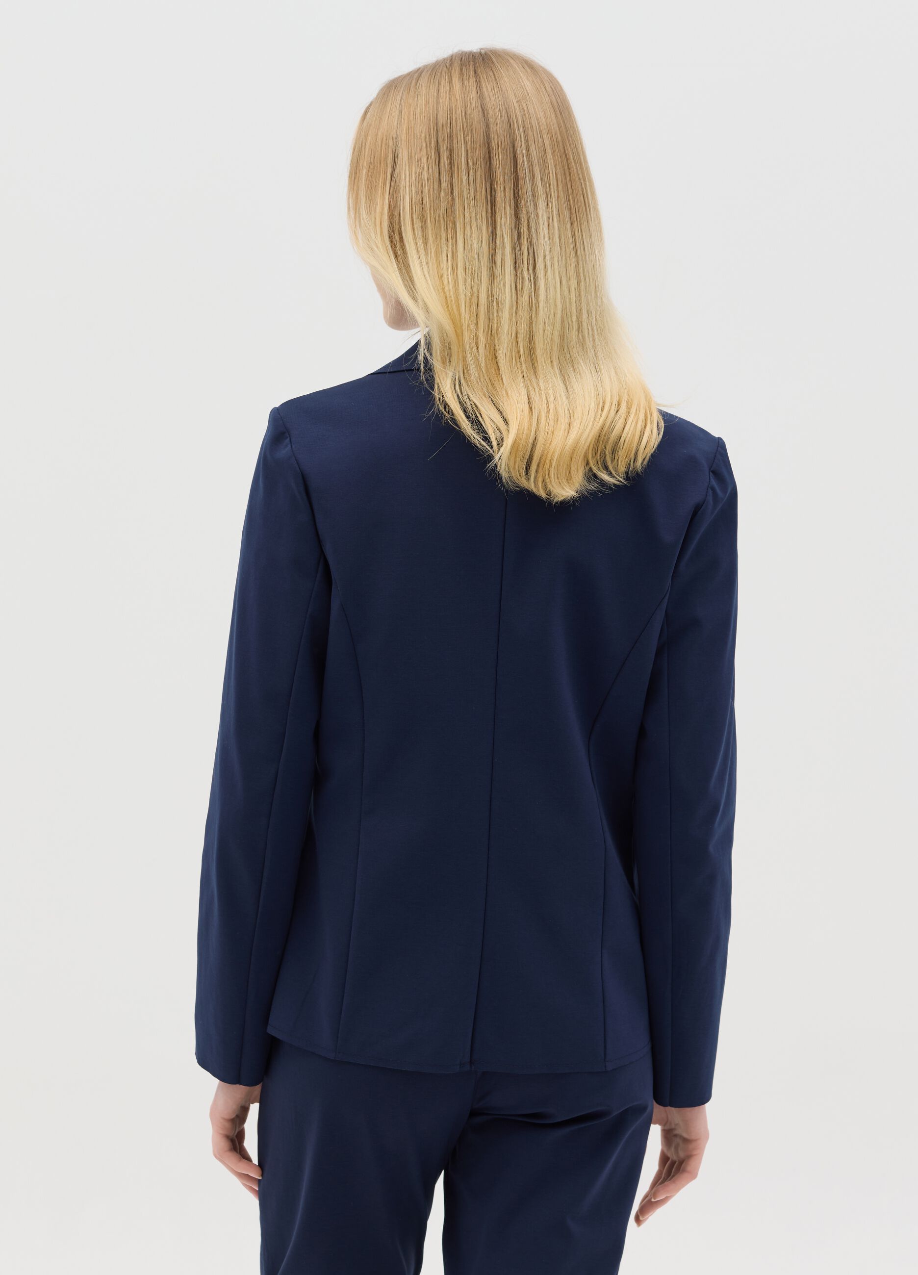 Blue stretch single-breasted blazer