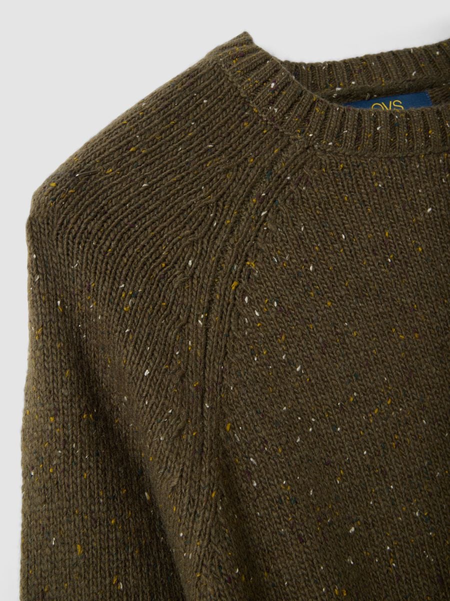 Maglione verde in misto cotone e lana girocollo_5