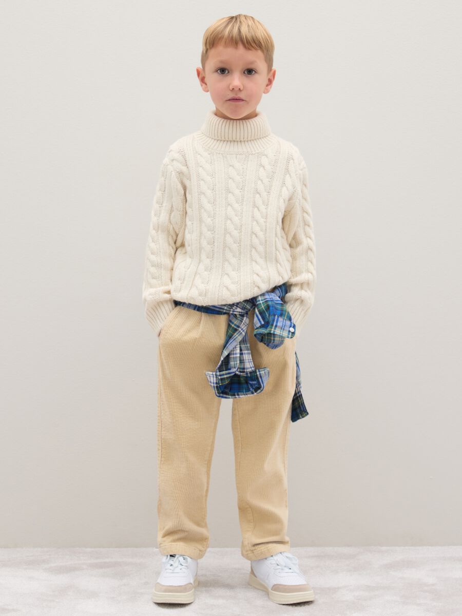 Children's beige trousers in stretch cotton and regular fit velvet_0