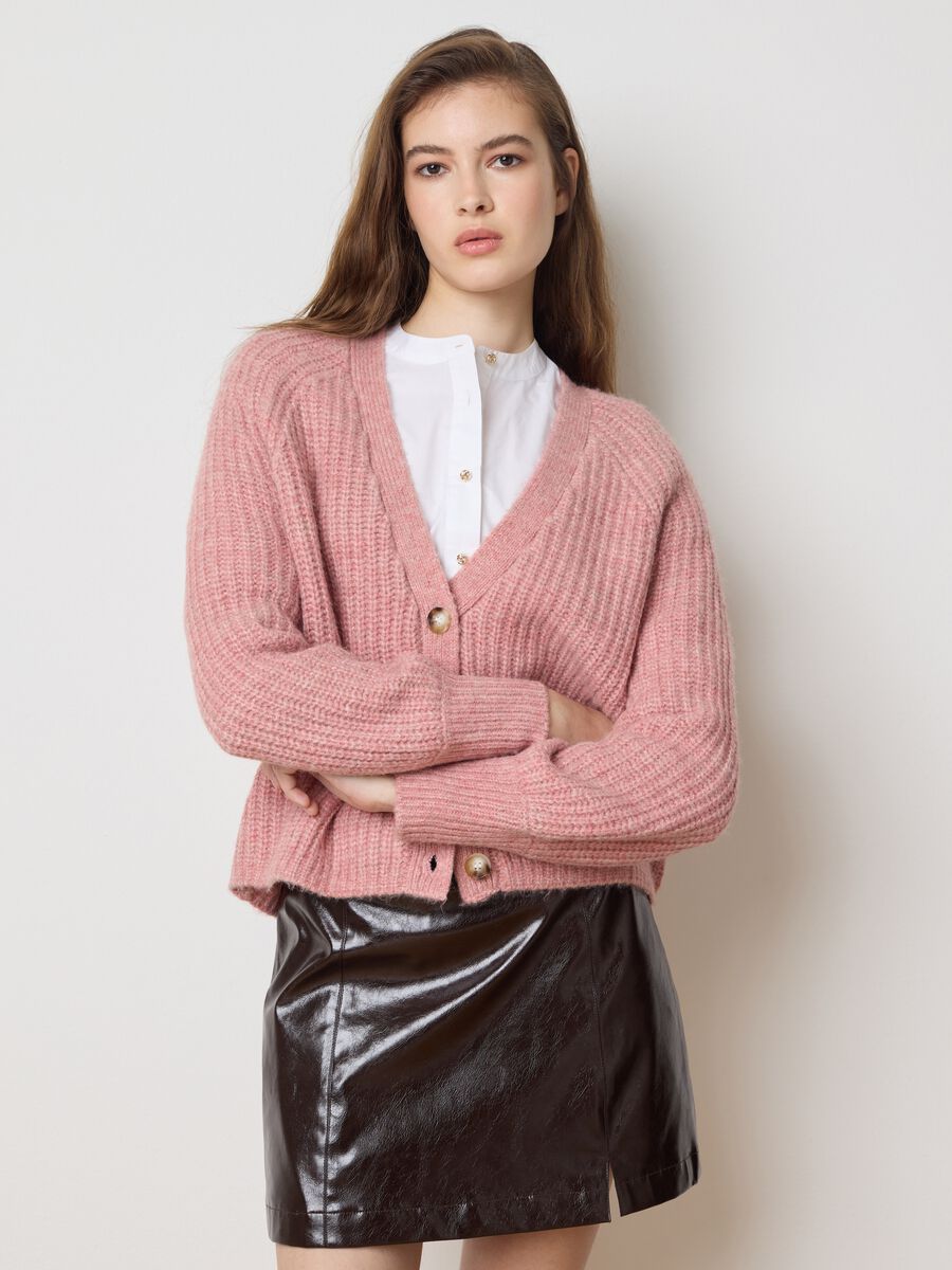 Cardigan rosa a coste vestibilità over_1