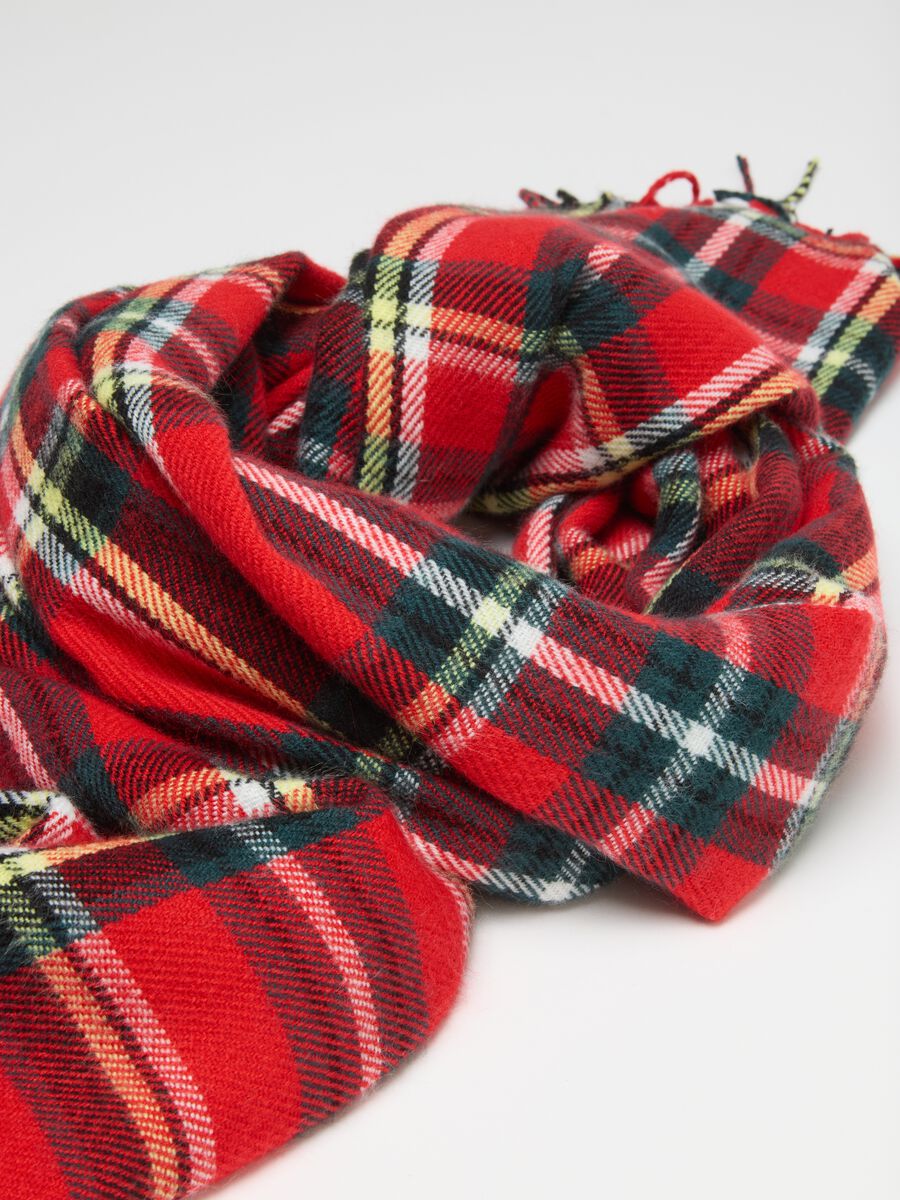 Multicolour check scarf with fringes_1