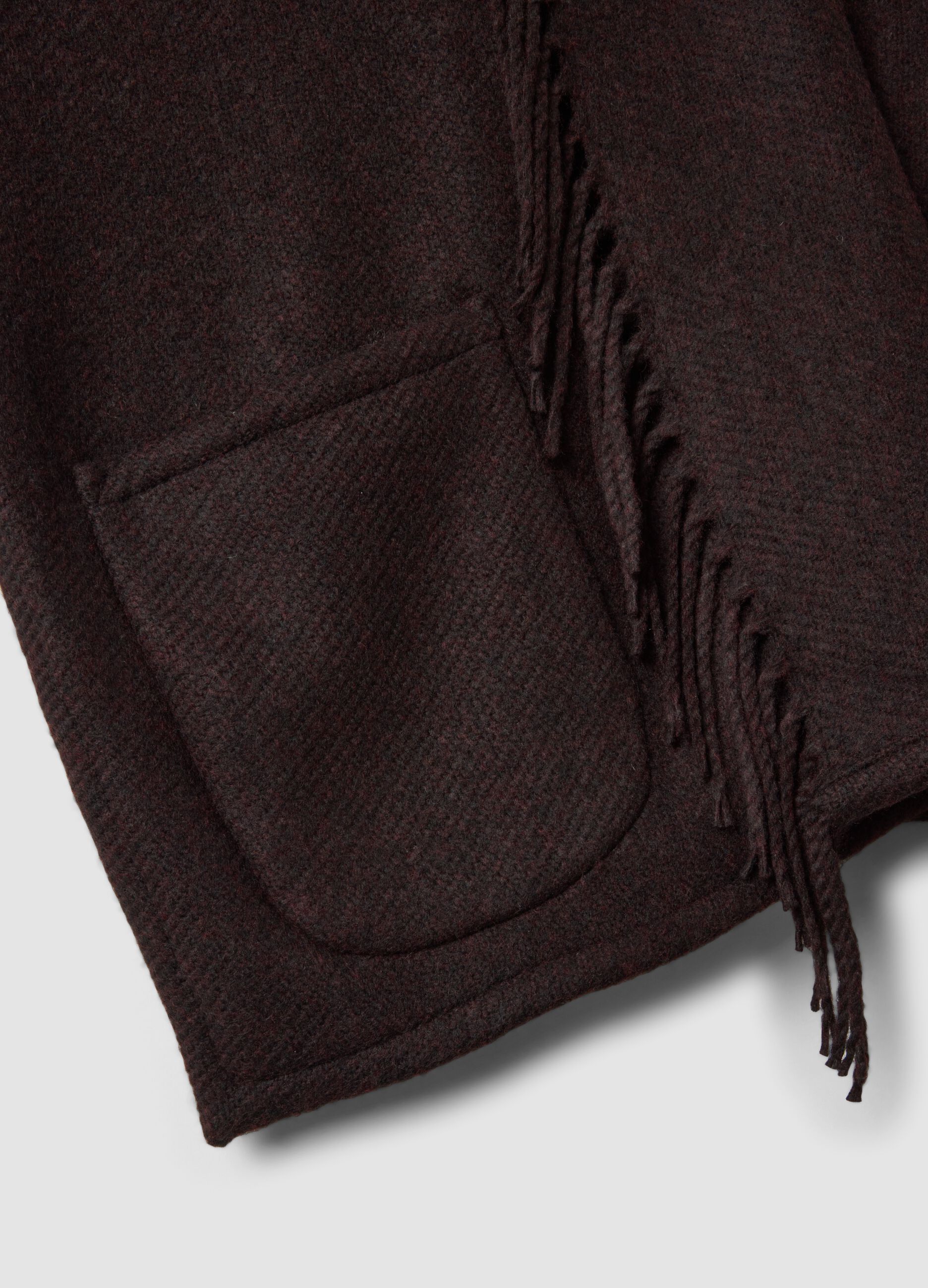 Brown wool-blend cape with fringe